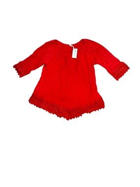 NY Collection Red Boho Peasant Top XL Women’s Tunic Blouse Crochet Lace Hem